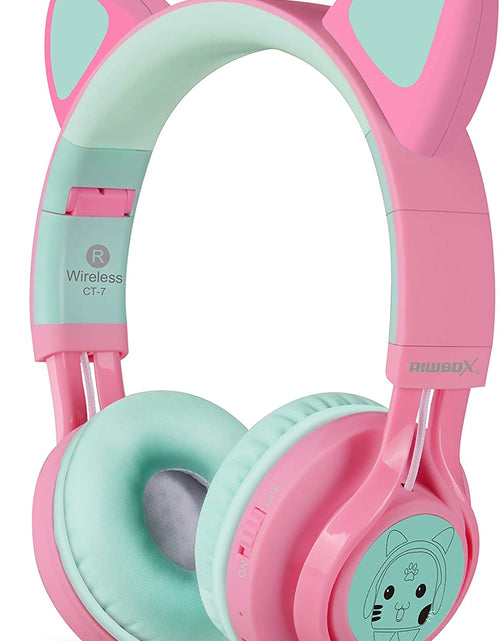 Load image into Gallery viewer, CT-7 Cat Ear Bluetooth Headphones, LED Light up Bluetooth Wireless over Ear Headphones with Microphone and Volume Control for Travel/School/Smartphones/Laptop/Pc/Tv (Pink&amp;Green)
