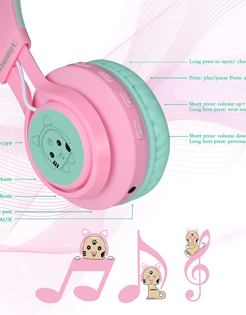 Load image into Gallery viewer, CT-7 Cat Ear Bluetooth Headphones, LED Light up Bluetooth Wireless over Ear Headphones with Microphone and Volume Control for Travel/School/Smartphones/Laptop/Pc/Tv (Pink&amp;Green)
