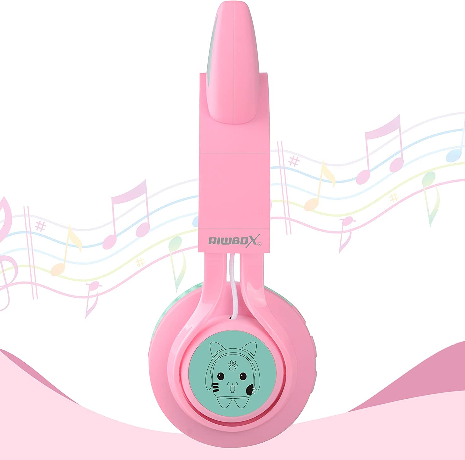 CT-7 Cat Ear Bluetooth Headphones, LED Light up Bluetooth Wireless over Ear Headphones with Microphone and Volume Control for Travel/School/Smartphones/Laptop/Pc/Tv (Pink&Green)